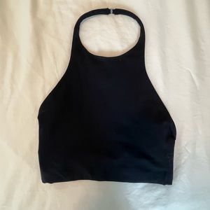 Theory Black Halter Cropped Top with open back
